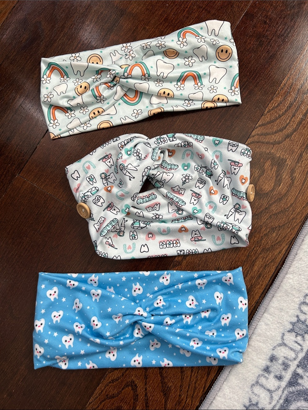 Dental hygiene Tooth Fairy Themed Headbands - Pack of 3 (Blue, Mint, Light Gray)